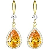 Linawe Imitation Diamond Dangle Earrings for Women Trendy, Rhinestone Drop Chandelier Earrings, Teardrop Crystal Cubic Zirconia Wedding Jewelry Set, 14K Gold/Rose Gold/Silver Tone