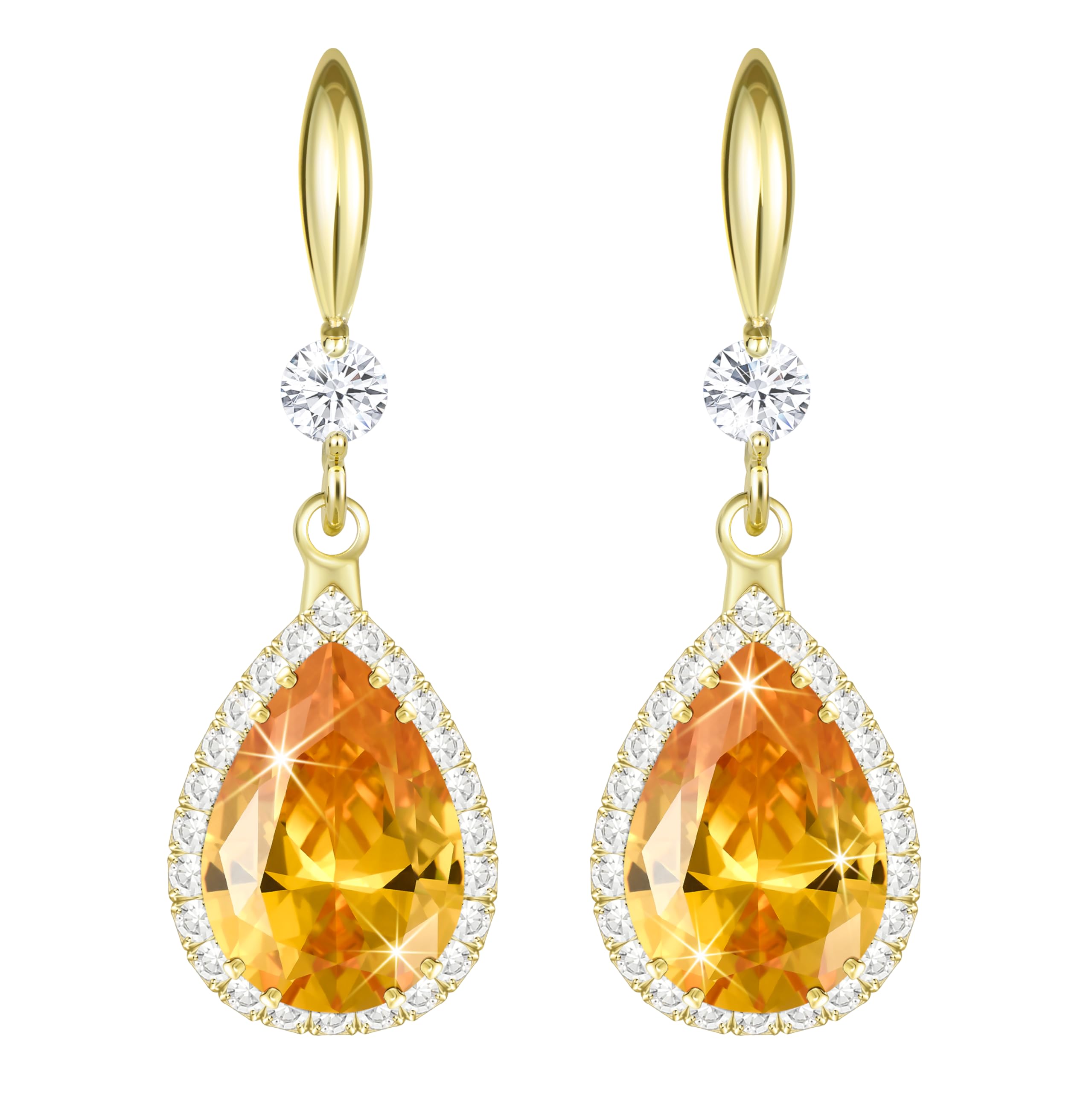 Linawe Imitation Diamond Dangle Earrings for Women Trendy, Rhinestone Drop Chandelier Earrings, Teardrop Crystal Cubic Zirconia Wedding Jewelry Set, 14K Gold/Rose Gold/Silver Tone, Gold,Nov, Copper