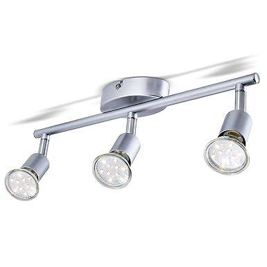 B.K.Licht LED Deckenleuchte Schwenkbar inkl. 3 x 3W GU10 LED Lampen, 250LM, Warmweiß, 230V, IP20, Silber, LED Deckenstrahler,