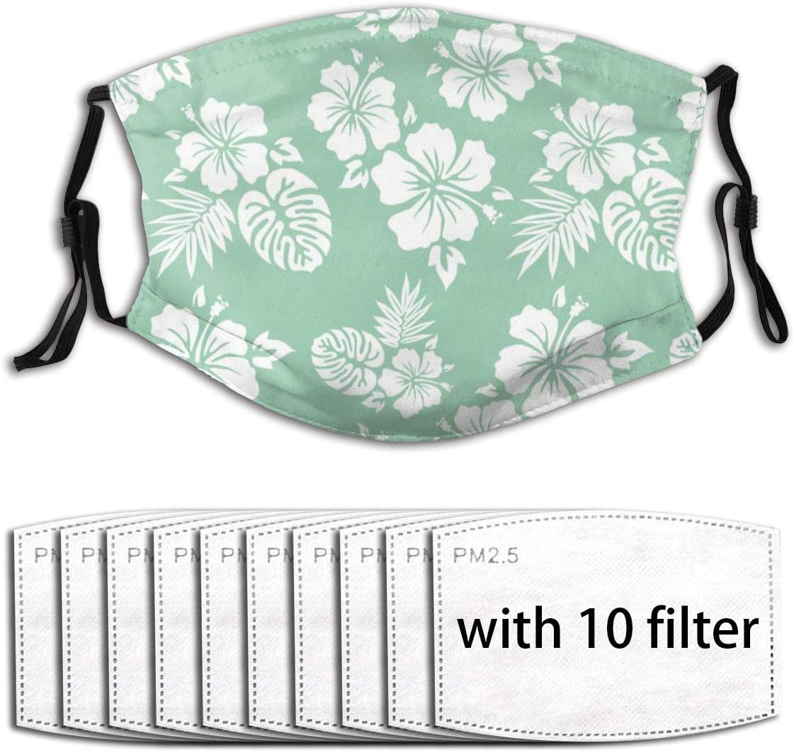 Anti Dust Adjustable Elastic Band Travel Masks Hawaiian Aloha Shirt Pattern Dust Mask Reusable Safety Breathing Mask with 6/10/16 Pcs Replaceable Filters for Men Women