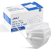 JMU 50 Pack White Disposable Face Masks for Adults, 4-Ply, ASTM Level 3 | Medical White Face Mask, &ge;98% Filtration, Breathable &amp; Comfortable