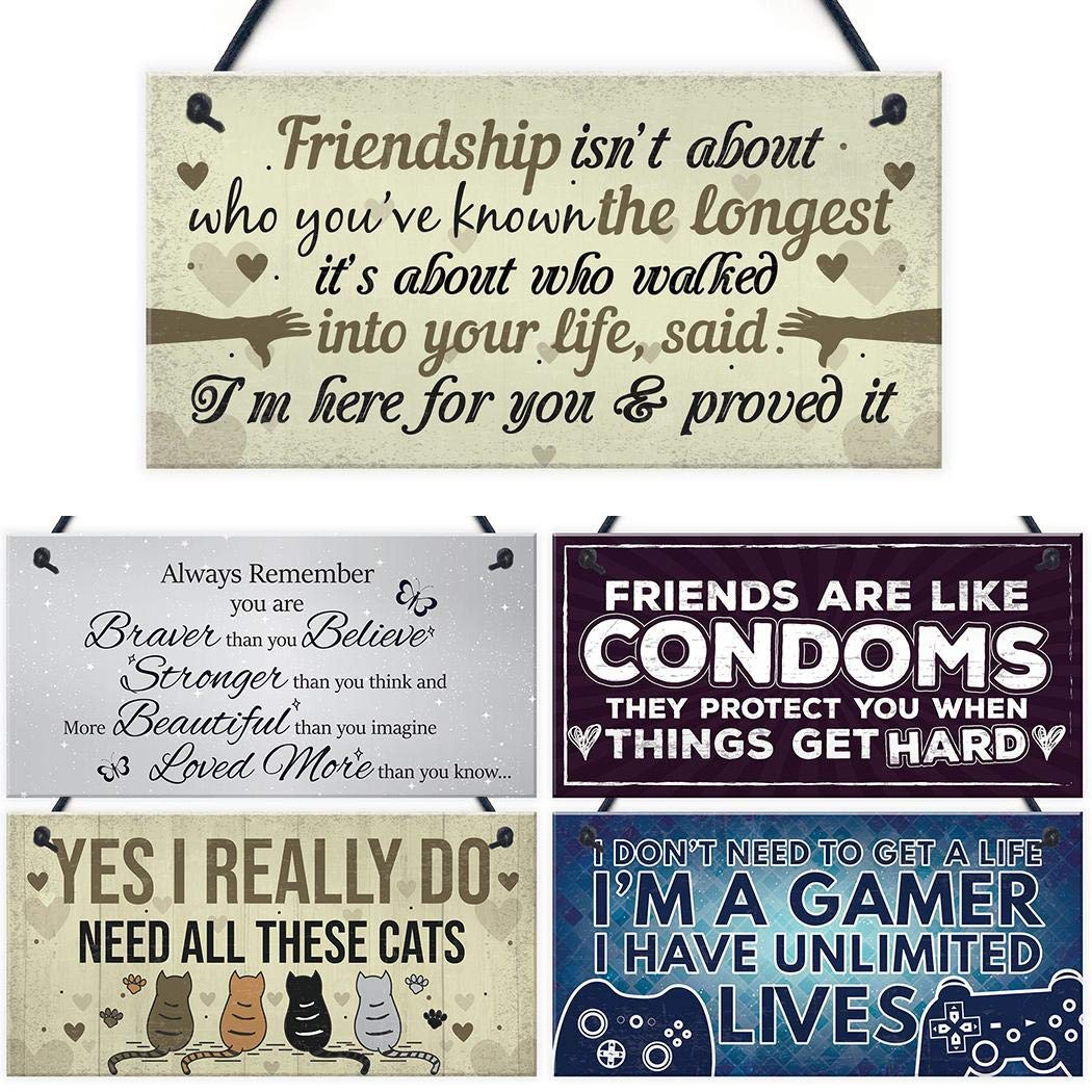 linselles Natural Wood Home Art Decor Friendship Pattern Doors and Windows Wooden Decoration Signs Plaques