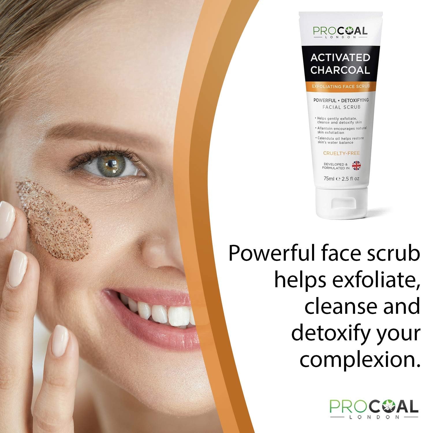 Face Scrub, Premium Exfoliating Charcoal Face Scrub 70ml by PROCOAL, Instantly Reveals Skin's Natural Radiance - Image 3