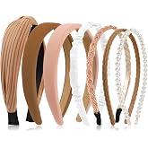 Hazms 7 Pcs Headbands for Women Non Slip Headband Brown Knotted Headband for Women Pearl Headbands Different Fashion Headbands Hair Accessories