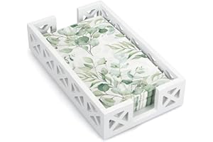 RENAWE Guest Towel Holder Tray for Bathroom Napkin Holder Modern Disposable Hand Towel Holder Basket White Wooden Napkins Holder for Table Paper Rustic Bathroom Towel Tray Flat Wood Dinner Napkin Holder