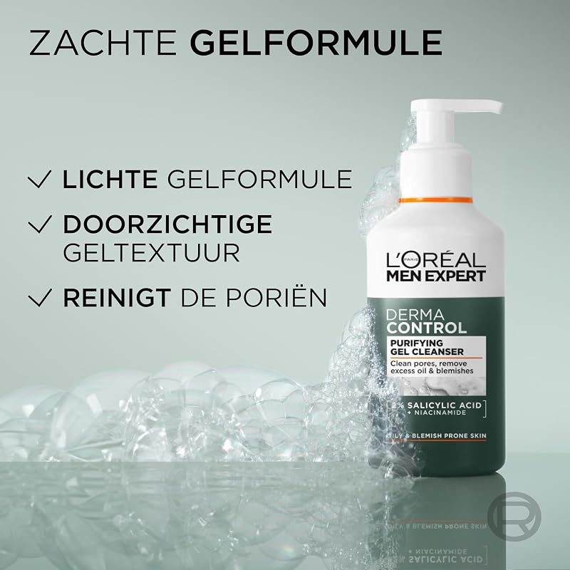 L'Oréal Paris Men Expert Gel Limpiador Facial Derma Control con Niacinamida, 260 ml