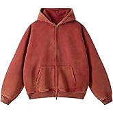 KEEPSHOWING Womens and Mens Zip Up Hoodies Long Sleeve Fall Oversized Sweatshirts Acid Wash Y2K Jacket with Pockets