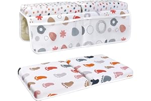 BOHEMIABY Bath Kneeler and Elbow Rest Pad Set, 1.6'' Comfortable Baby Bath Kneeler, Quick Dry Kneeling Pad for Bathing Baby, Non-Slip Knee & Arm Support Bathtub Pad with Toys Organizer(White)