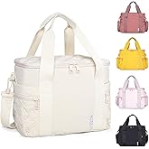 NOL Natural Organic Lifestyle Women's Nylon Lunch Cooler Cute Quilted Lunch Bag Large Leakproof Insulated Lunch Tote Bag for Work Picnic Travel,Cream