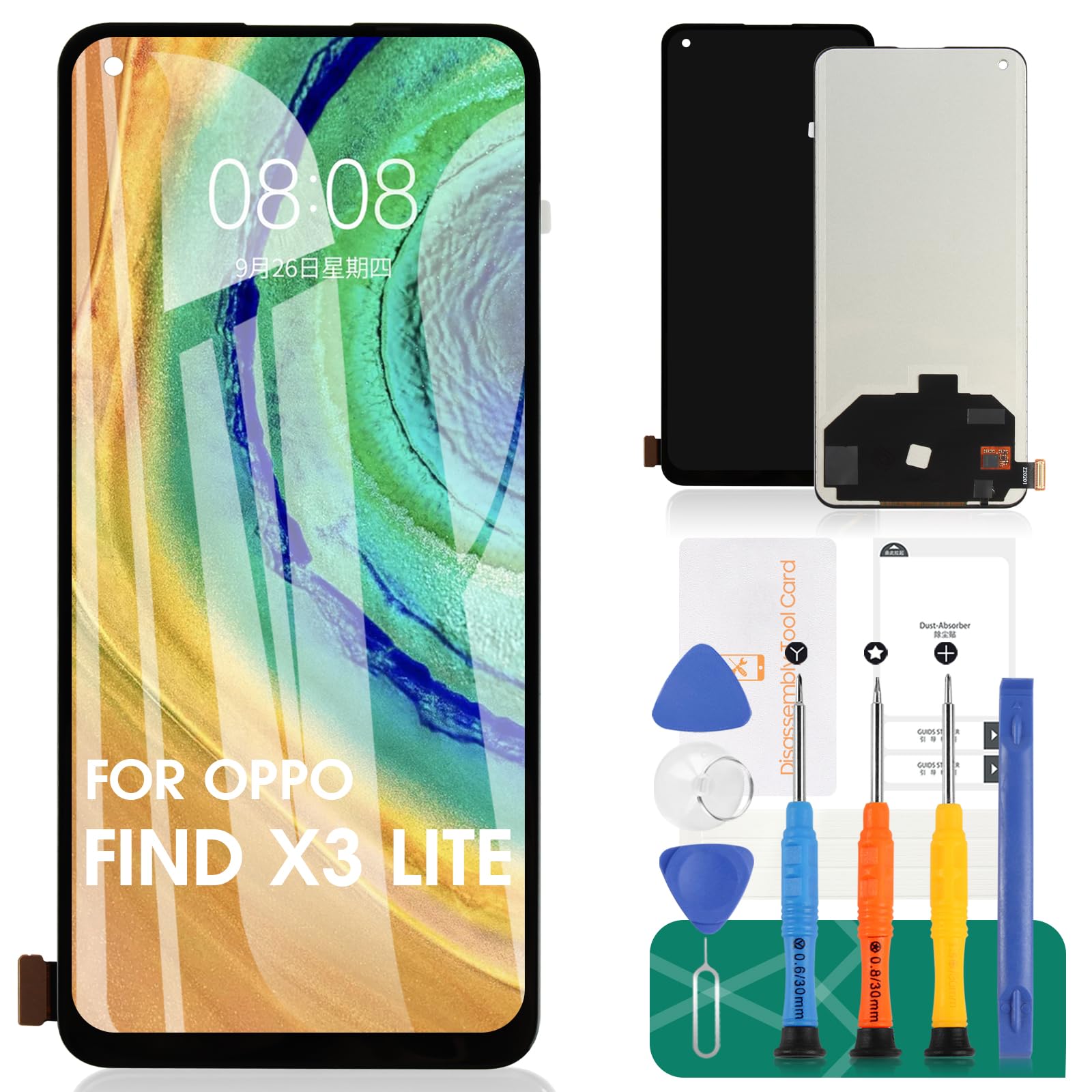 SRJTEK TFT For OPPO Find X3 Lite LCD Display For OPPO Reno5 5G Screen Replacement CPH2145 PEGM00 Touch Digitizer Kits No Frame (Black,No Fingerprint Recognition)
