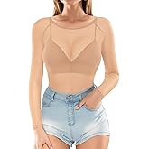 MANGOPOP Women's Mesh Tops Long Sleeve Sheer T Shirts See Through Blouse Bodycon Clubwear
