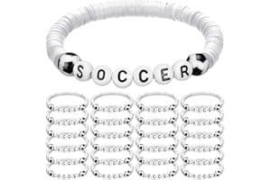 Trnayi 24 Pcs Soccer Bracelets Stackable Clay Beaded Bracelets Soccer Party Favors Beaded Ball Adjustable Clay Bracelet Jewelry Sports Gifts Supplies for Teen Adults