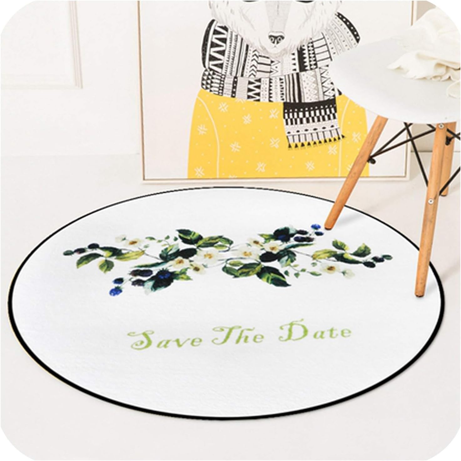 Watercolor Climbing Tiger Plants Round Chair Area Carpet for Living Room Bedroom Home Decor Floor Rugs Kids Play Game Mat Tapete,Carpet2,Diameter 100cm