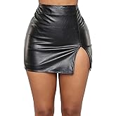Women's Leather PU High Waist Split Hem Bodycon Mini Skirts