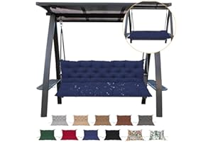 NANGELRN Porch Swing Cushion with Backrest,Waterproof Bench Cushion for Outdoor Furniture,2-3 Seater Replacement Thickened swing cushion with Ties,Patio,Outdoor,Backyard and Garden (Navy Blue,47x40)