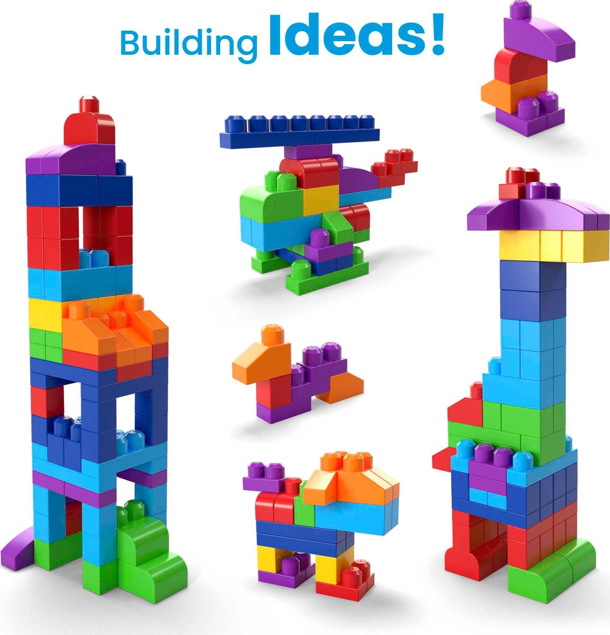MEGA BLOKS First Builders Juego de juguetes de bloques para niños pequeños, bolsa de construcción grande con 80 piezas y almacenamiento, azul, a partir de 1 año MEGA BLOKS First Builders Juego de juguetes de bloques para niños pequeños, bolsa de construcción grande con 80 piezas y almacenamiento, azul, a partir de 1 año