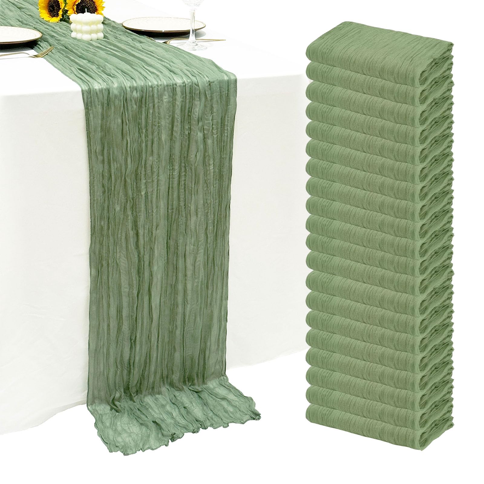 Photo 1 of 20Pack Sage Green Cheese Cloth Table Runner 10Ft Cheesecloth Table Runner Boho Gauze Table Runners Sage Green Wedding Decor for Party Bridal Shower Thanksgiving Christmas