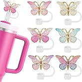 6 Pcs Butterfly Straw Topper for Stanley Cup Glitter Silicone Straw Covers Cap Reusable Tumbler Accessories
