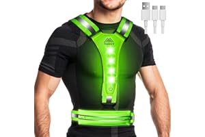 Topward LED Reflective Vest Running Gear, USB-C Rechargeable, Light Up Lights for Night Dog Walking Cycling, Running Phone Holder Vest for Runners, High Visibility with Adjustable Waist/Shoulder