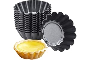 HQdeal 12 Piece Carbon Steel Tart Mould, Tart Mould, Muffin Mould, Egg Pie Mould, Non-Stick Reusable Baking Moulds for Cupcak