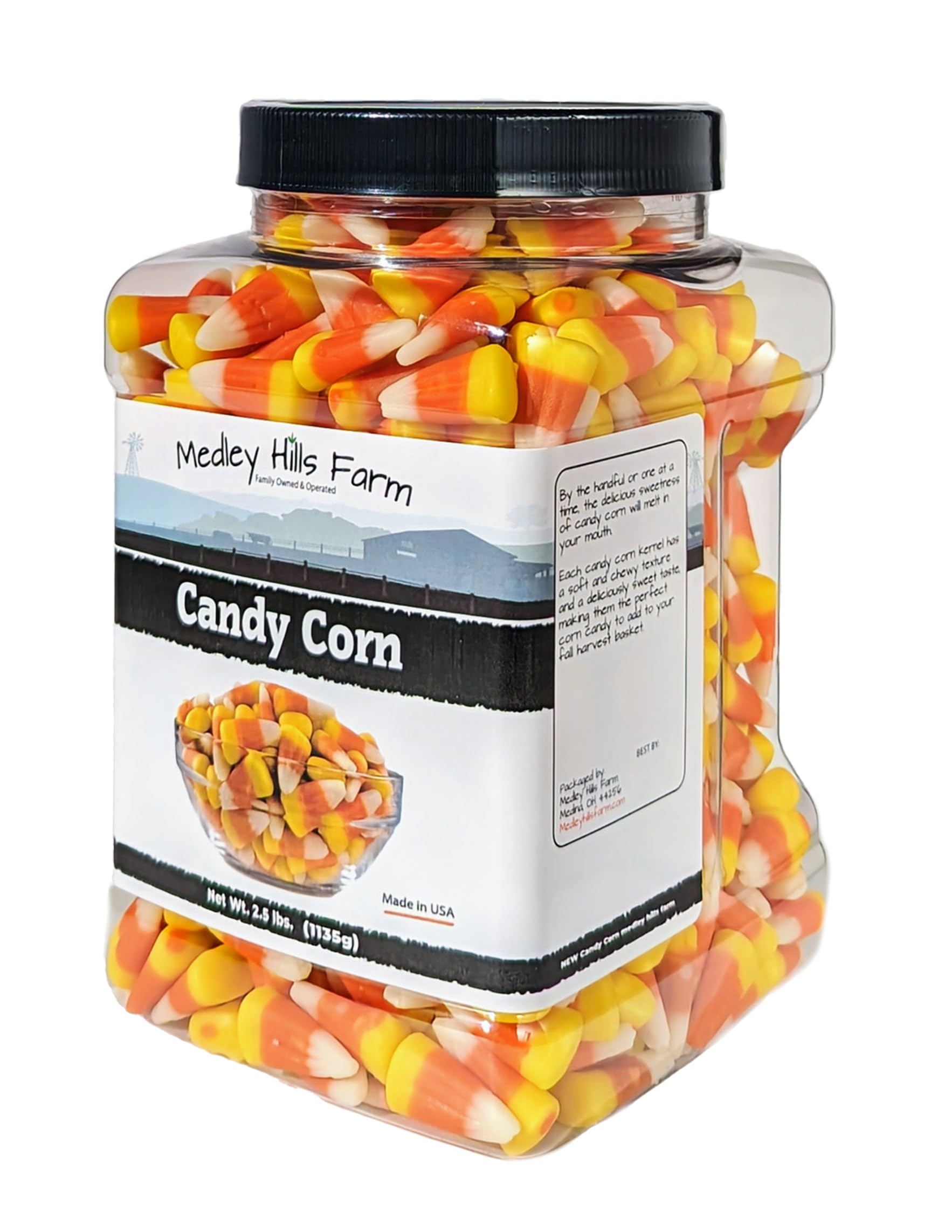 Candy Corn by Medley hills farm 2.5 Lbs. in Reusable Container - Old Fashioned Candy corn classic - bulk candy