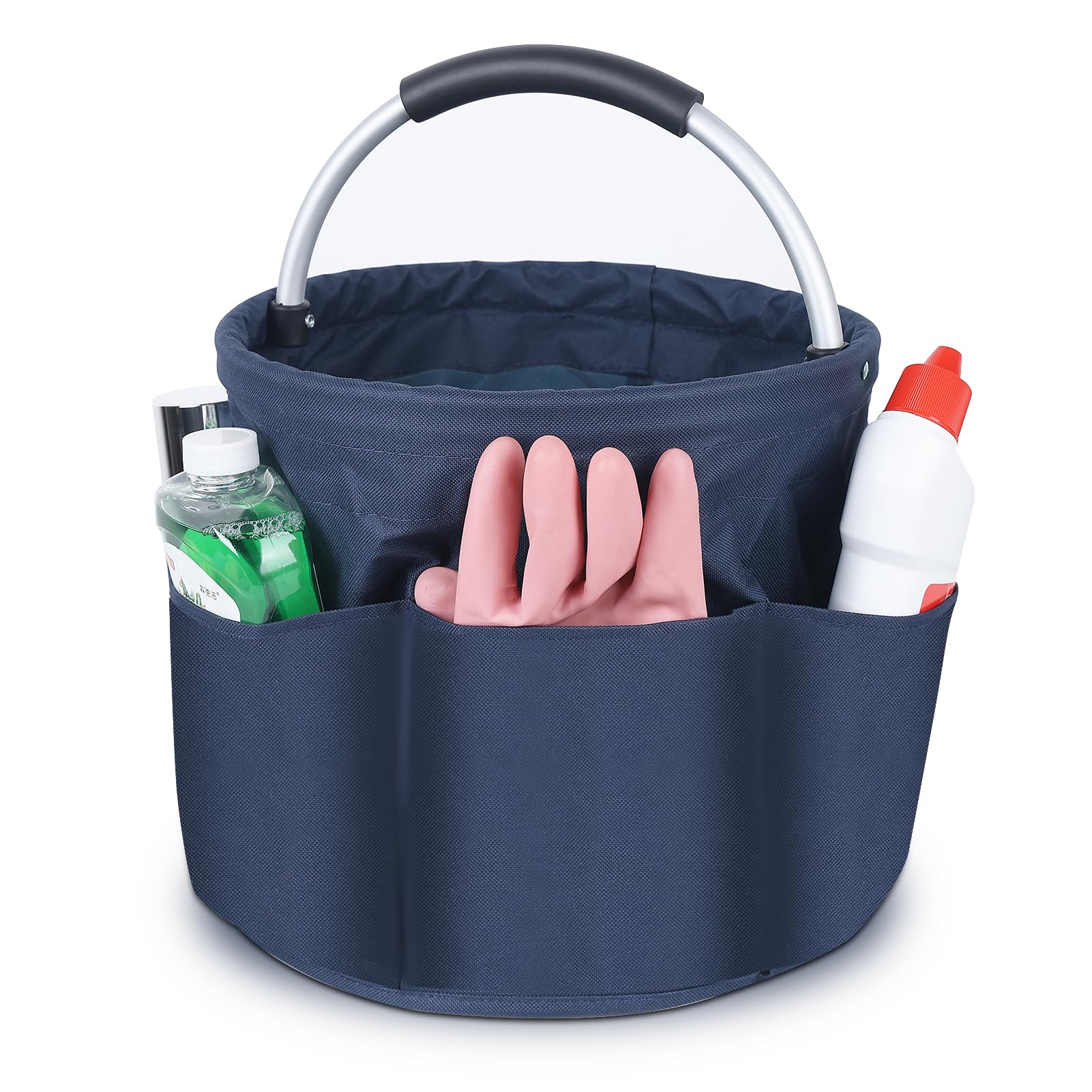 Opopark Bucket Tool Bag, 17 liters Bucket Tool Organizer Bag, Collapsible Garden Small Tools Bag, Portable Multi Cleaning Organiser Caddy, Multi pocket Craft Caddy Universal (Navy Blue)