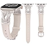 Wearlizer Leather Band Compatible with Apple Watch Bands for Women 40/38/41/44/42/45/46/49mm Fancy Dressy Slim Bracelet with Design Interlock Buckle for iWatch Series 11 10 9 8 7 6 5 4 Ultra/SE 3 2 1