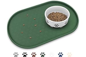 KPWACD Pet Placemat for Dog and Cat, Anti-Slip Waterproof Dogs Feeding Bowl Mat Prevent Food and Water Overflow, Silicone Puppy Dish Mats Suitable for Small Medium Big Pets, Hunter Green, 18.8" * 12"