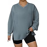 Eytino Plus Size Sweatshirts for Women V Neck Long Sleeve Oversized Pullover Tops 2026 Fall Fashion Outfit Clothes(1X-5X)