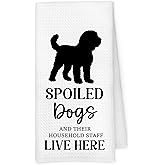 Qskjre Poodle Dog Kitchen Towels, Poodle Gifts for Dog Owner Lover, Funny Spoiled Dogs and There Household Staff Live Here Decorative Hand Tea Dish Towel for Bathroom Kitchen Decor, 16x24 Inch