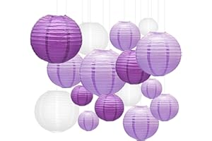 KAXIXI Purple Round Chinese Paper Lanterns Decorative 16pcs Paper Hanging Lantern Decorations for Wedding Mermaid Theme Birthday Party Decorations