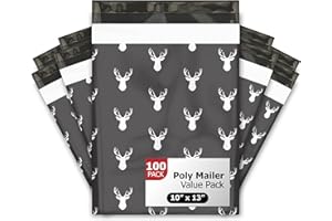 10x13 (100) Gray Deer Heads Designer Poly Mailers Shipping Envelopes Premium Printed Bags