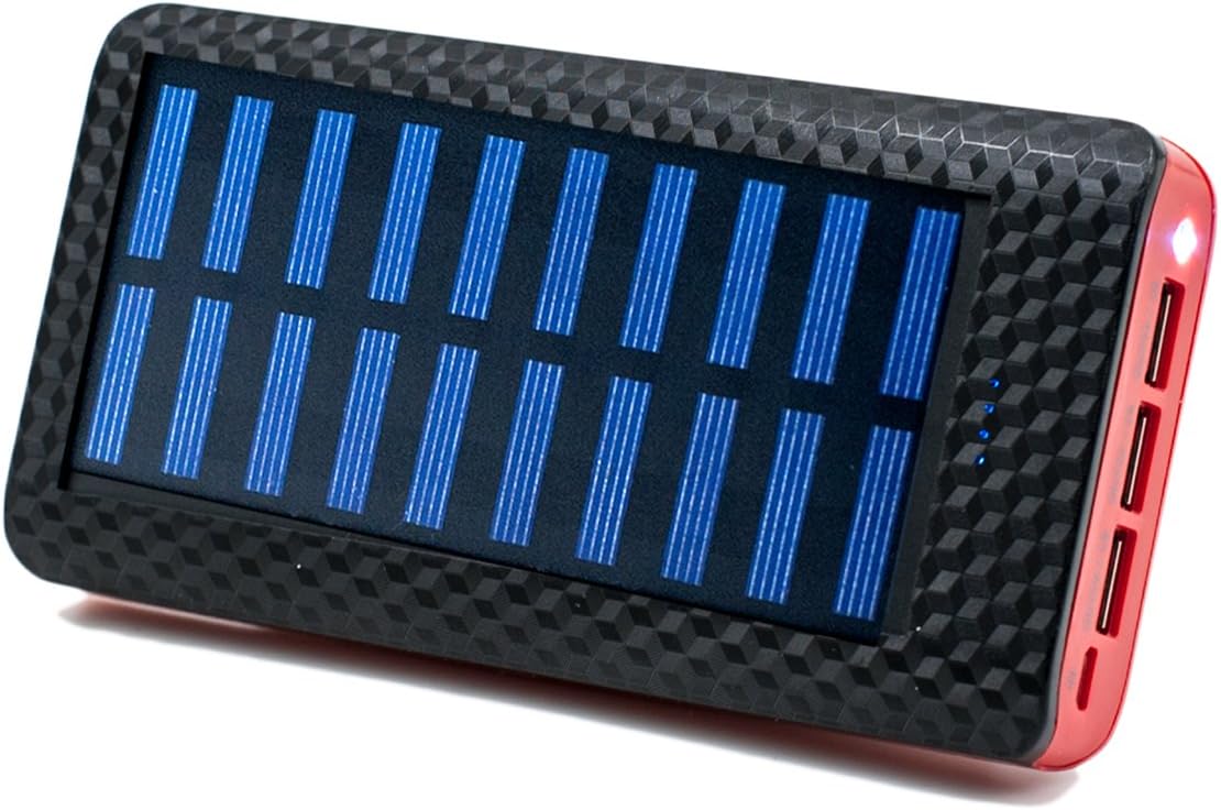 Solar Charger POWBBATT 24000mAh Solar Power Bank with 3 input Port, Portable Phone charger High Capacity External Battery Pack for All Smartphone Tablet (red and black)