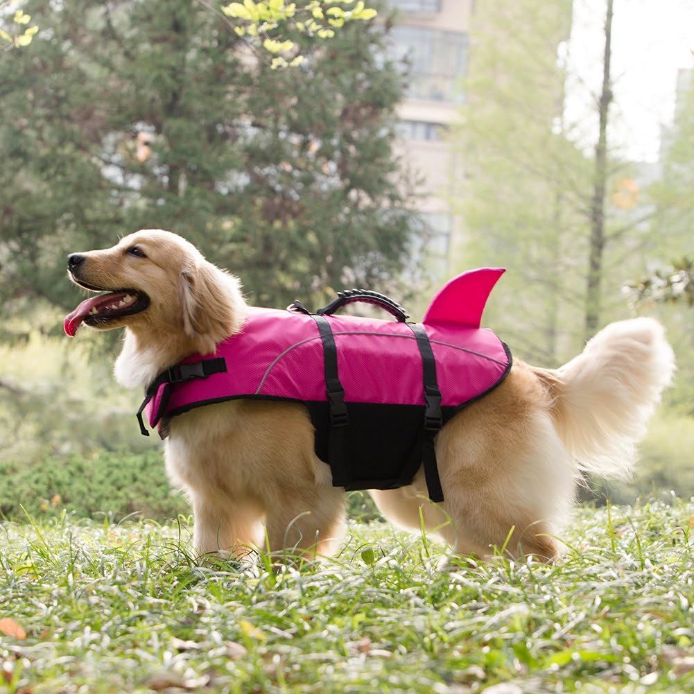 Kimol XL Dog Life Jacket Shark Dog Swimming Vest, Rose