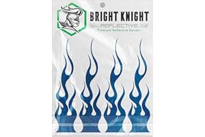 BRIGHT KNIGHT DECALS Bright Knight Reflective Flame Stickers, 4 Pcs Blue Reflective Car Sticker Decal with 3M Retro-Reflective Vinyl, Self-Adhesive Outdoor Waterproof Safety Flame Decals for Trucks, Cars, and Helmets
