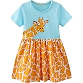 Hongshilian Toddler Girl Cotton Casual Dress Cartoon Appliques Short Sleeve Tunic Jersey Clothing