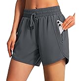 Ksmien Women's 5" Athletic Running Shorts Quick Dry Lightweight Workout Gym Shorts with Zipper Pockets UPF 50+