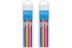 Tupalizy Erasable Colored Leads for Drawing Sketching Writing Taking Notes Adult Coloring Mechanical Pencil Refill for Teachers Students Artists Home School Office Art Project (0.7mm,6 Colors,24PCS)