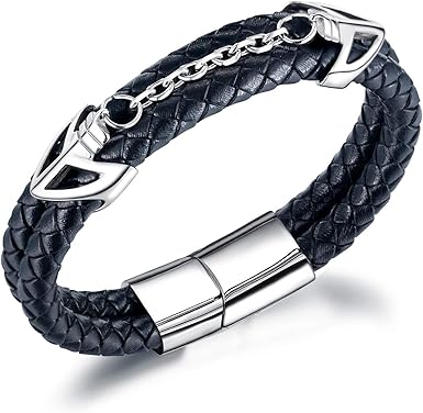 Amazon Brama ブレスレット メンズ レザー シンプル チェーンブレスレット ステンレス 編み メンズブレスレット シルバー ブランド ブレスレット 通販