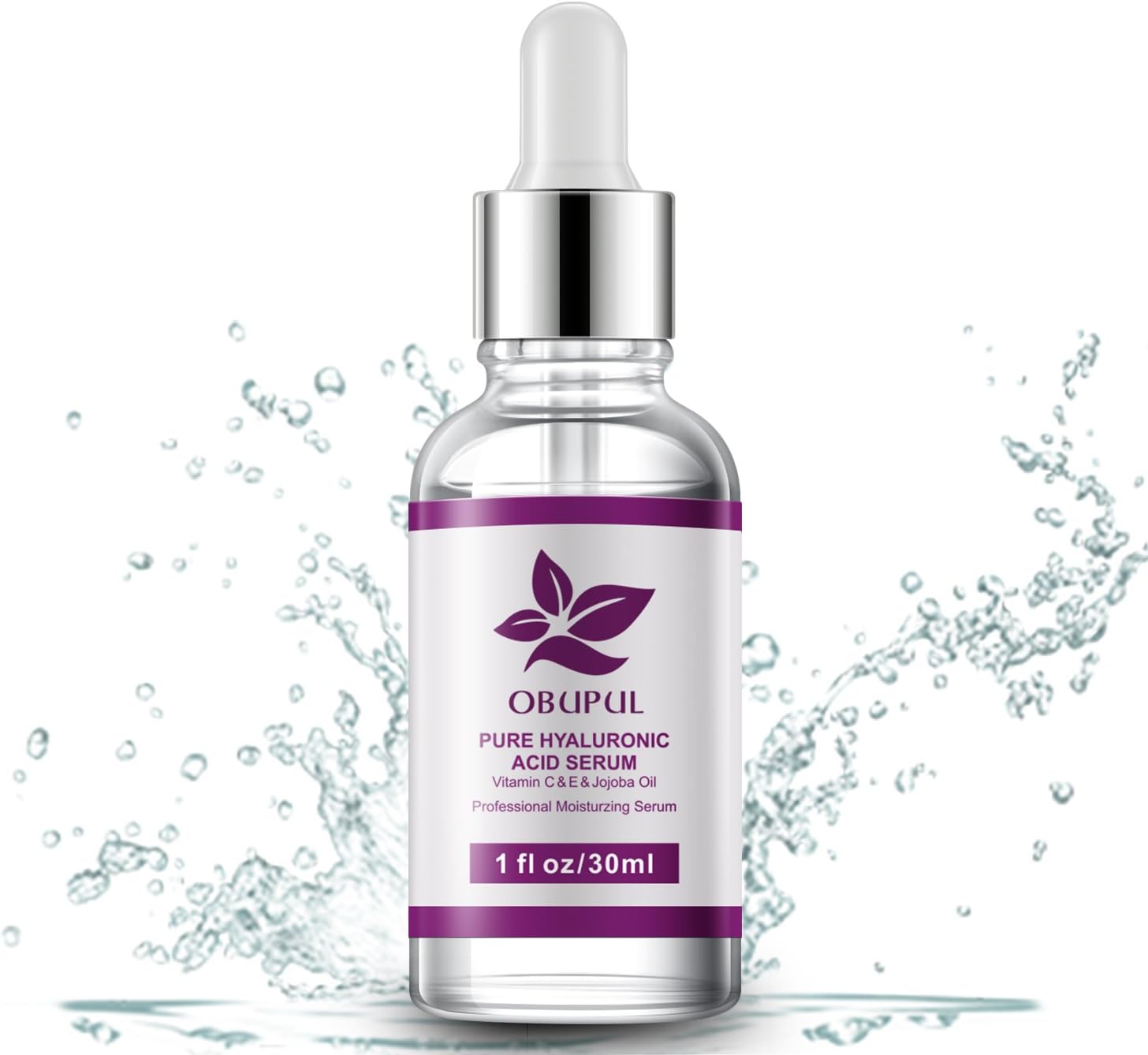 Obupul Hyaluronic Acid Serum for Skin Care with Vitamin C & E, Reduces Wrinkles, Fine Lines, Moisturizing, Brightening, Anti Aging, All Pure Organic Essentials 1 Oz