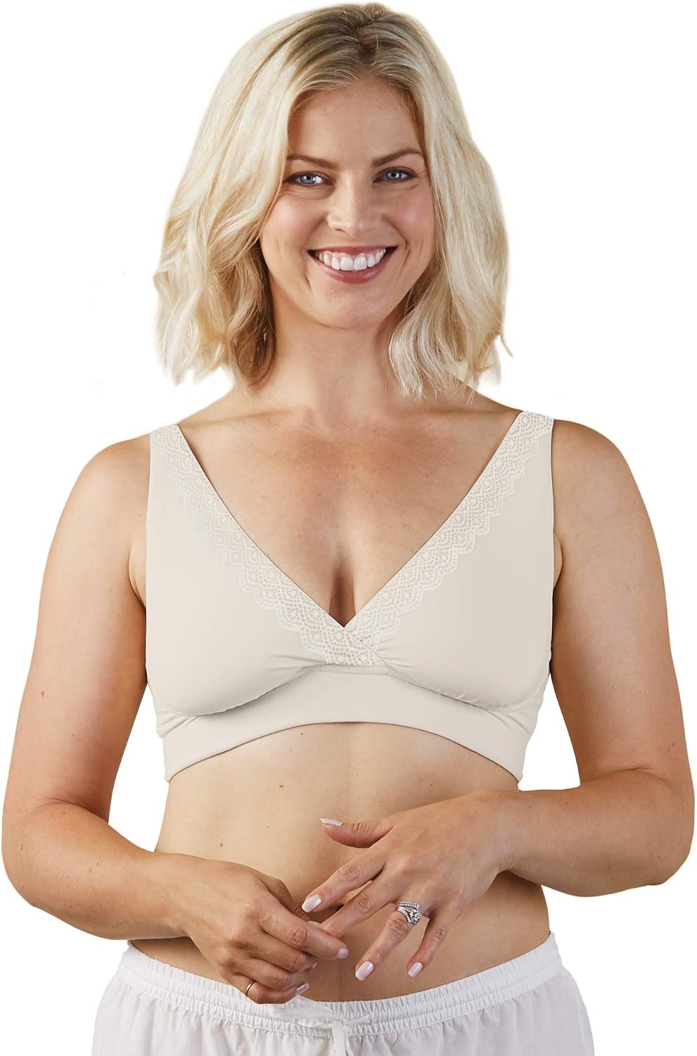 Bravado! Designs Ballet Nursing Sleep Bra for Maternity/Breastfeeding, Antique White, Large, Antique White With Lace