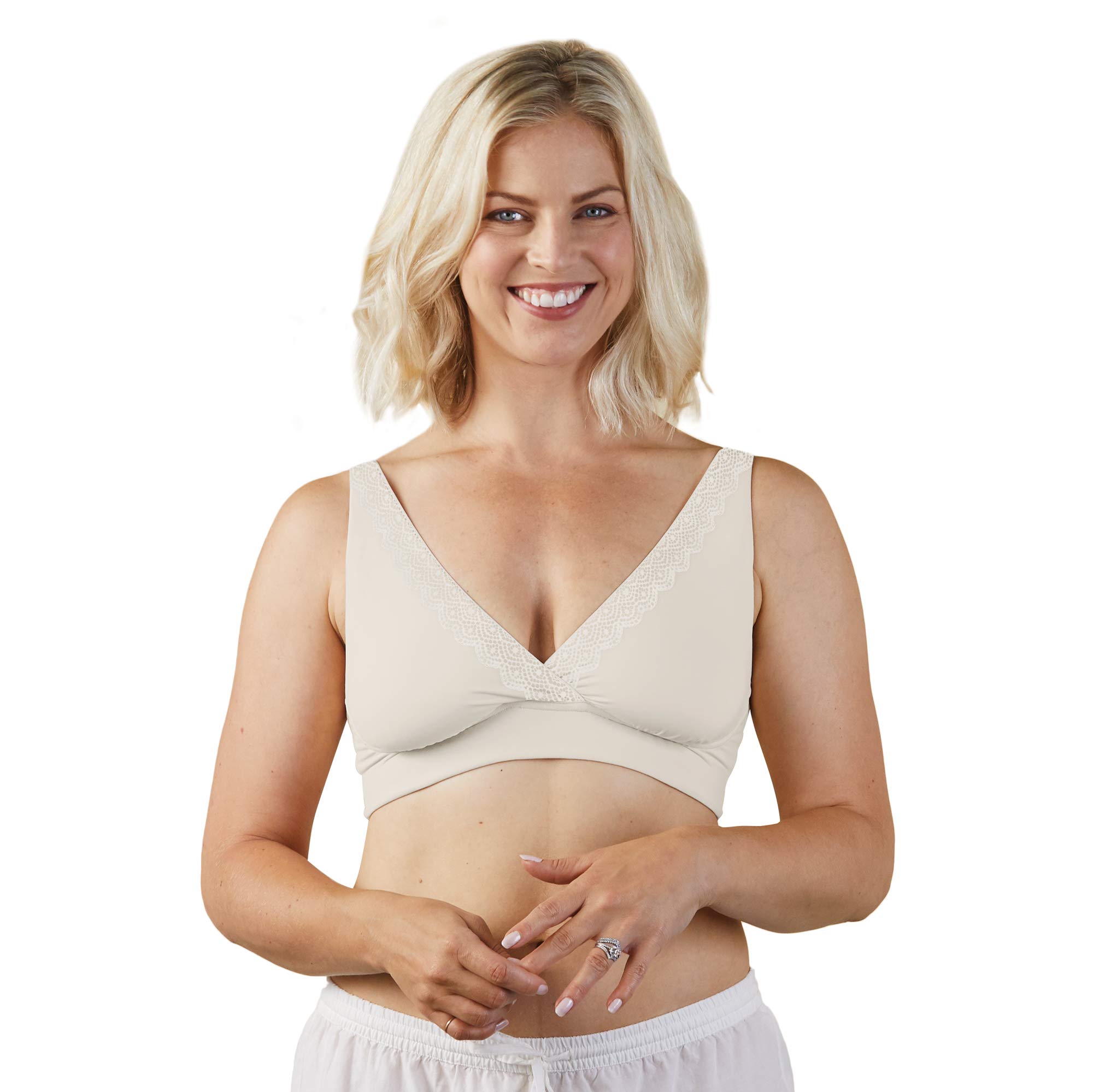 Bravado! Designs Ballet Nursing Sleep Bra for Maternity/Breastfeeding, Antique White, Large
