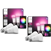 Philips Hue Smart LED A19 Bulb 4-Pack White and Color Ambiance, E26 Base,10.5W, Full Spectrum Light 1000K-20000K,1100 Lumens, Dimmable,Compatible with Alexa,Google, Apple Home