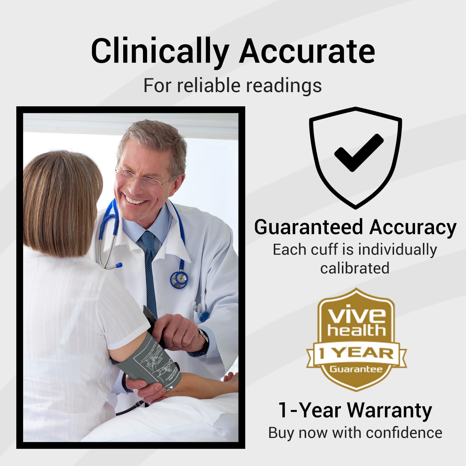 Vive Precision Blood Pressure Cuff Replacement - Compatible with Omron Series 5 & Most BP Monitors - Universal Cuff for Adults, Seniors & Elderly (Medium)