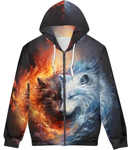 Amazon.com: ENLACHIC Mens Novelty Zip up Hoodie Cool 3D Ice Fire