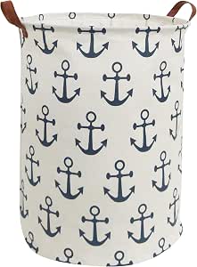 HIYAGON Canvas Laundry Hamper & Storage Basket - Collapsible, 19.7x15.7 Inch, Blue Anchor Design For Kids' Toys & Nursery