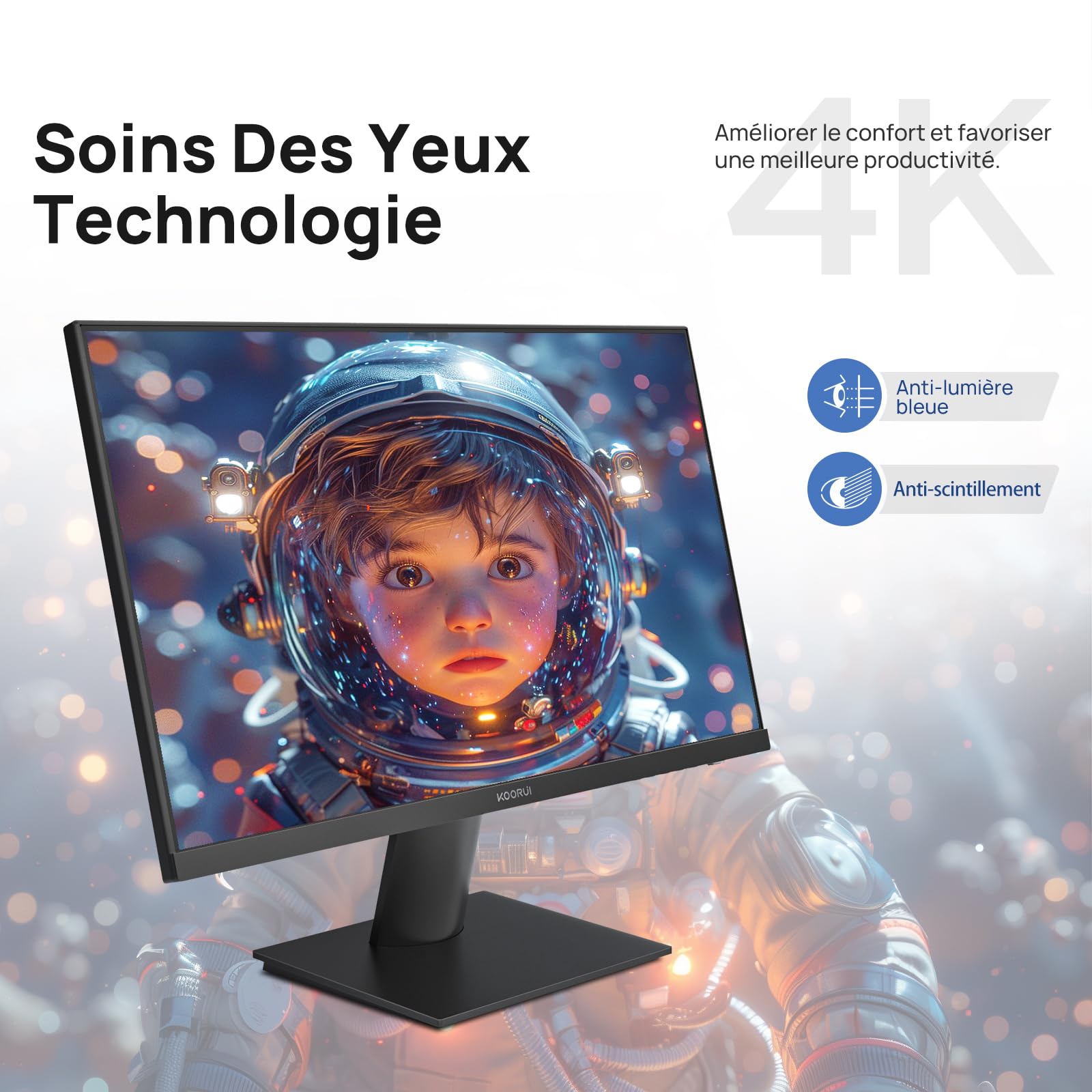 KOORUI Monitor 27 Zoll, 4K PC Bildschirm UHD(3840x2160), IPS, 4ms, 60Hz, 2X HDMI 2.0 & DisplayPort 1.4, Adpitive Sync, HDR10, VESA 100x100mm, 90% DCI-P3, Eye Care, N07 6