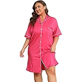 Vozanet Women Button Down Nightgown Plus Size Nursing Nightshirt Boyfriend Nighty Bridal Sleepdress with Pockets XL-5XL