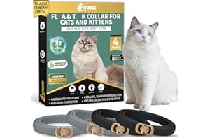YOTANGO 4 Pack Flea Collar for Cats, 32 Months Flea and Tick Prevention for Cats, Waterproof Cat Flea Collar, Cat Flea and Tick Treatment, Adjustable Flea and Tick Collar for Cats Kittens-Black&Gray