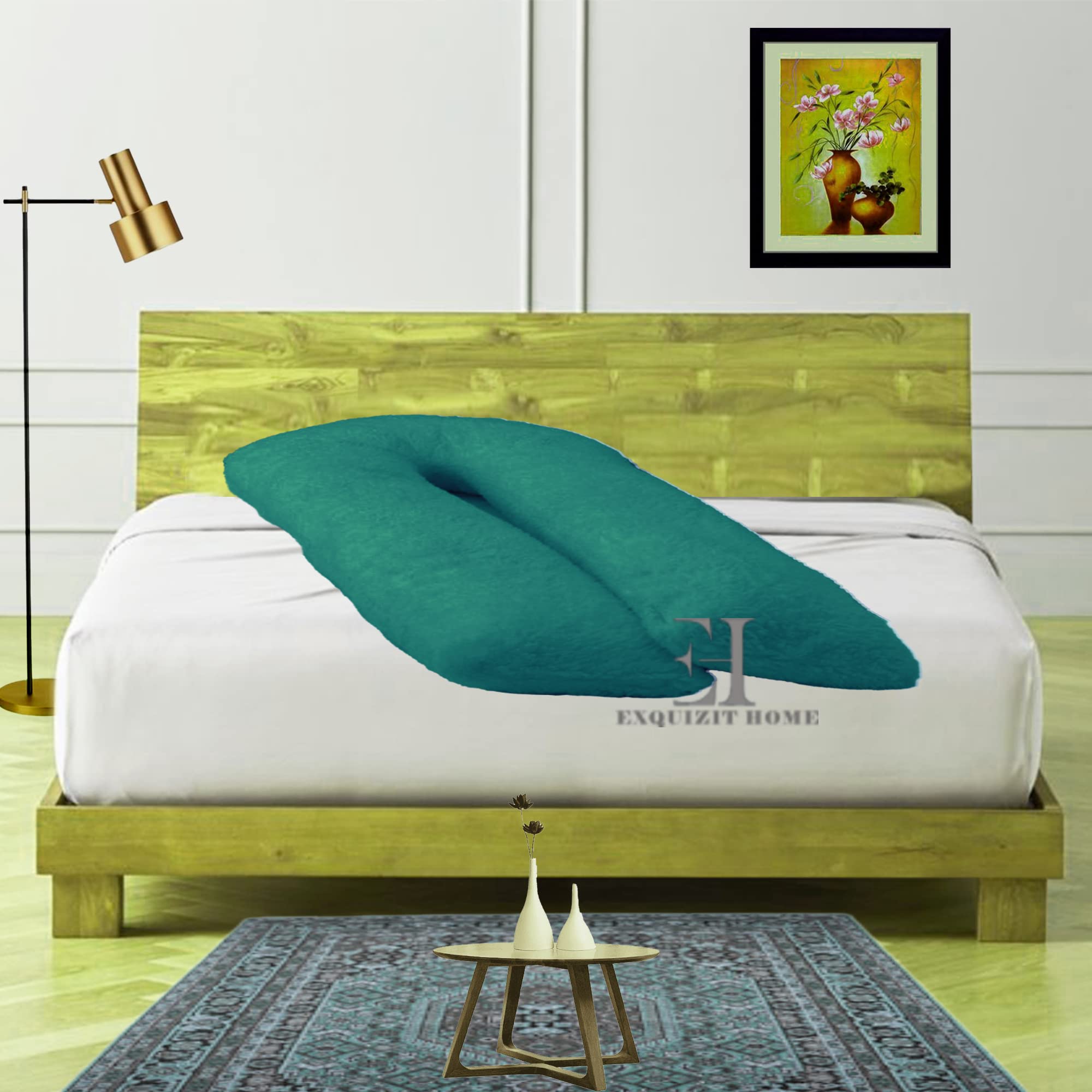 Teddy Fleece Full Body 9FT Feet U Shaped Orthopaedic Pillowcase Cover With Zip Pregnancy Maternity Nursing Super Soft Snug Cuddles Pillowcase U Cover Teal 75cm x 135cm Approximate